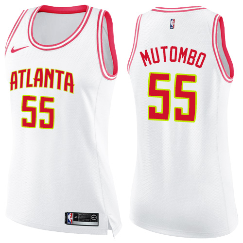 Nike Hawks 55 Dikembe Mutombo White Pink Women’s NBA Swingman Fashion Jersey Cheap NBA